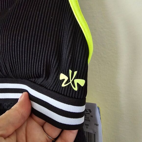 ZXSPORT Black Yellow White Gym Top Sports Bra with Jersey Underlay Size Small - Picture 4 of 14